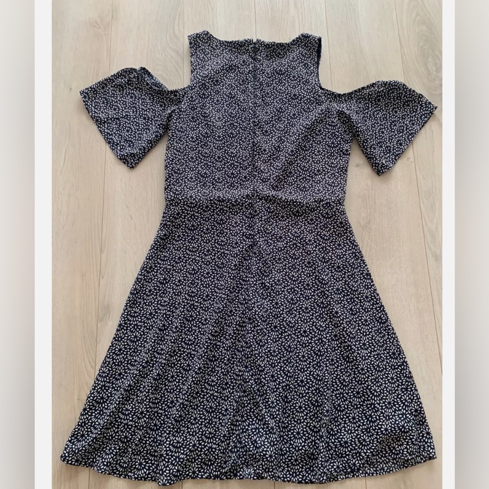Banana Republic Cold Shoulder Fit and Flare Navy Print Dress